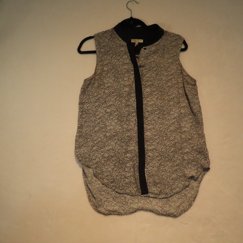 Rag & Bone Sleeveless Button Front Blouse Black White Print Size S